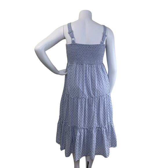 Linda Anderson Sun Dress Size XL Blue Dobby Smocked Tiered Lined Cottage Core - Picture 4 of 9